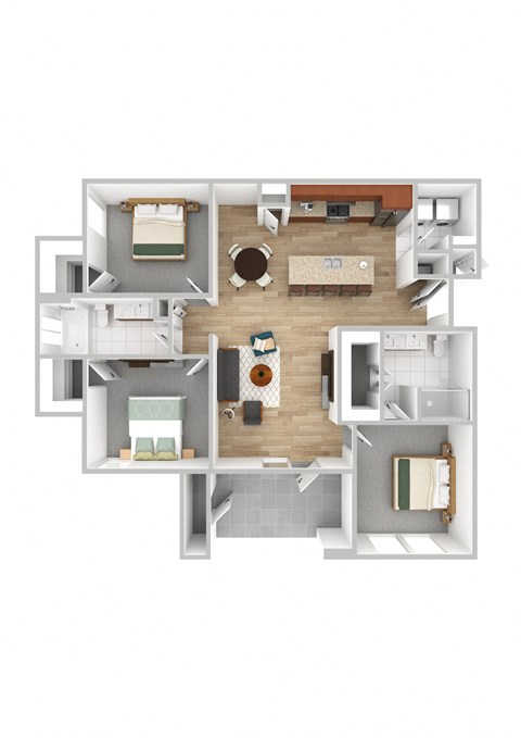 bedroom floor plan an aerial view of a 3d furnished house